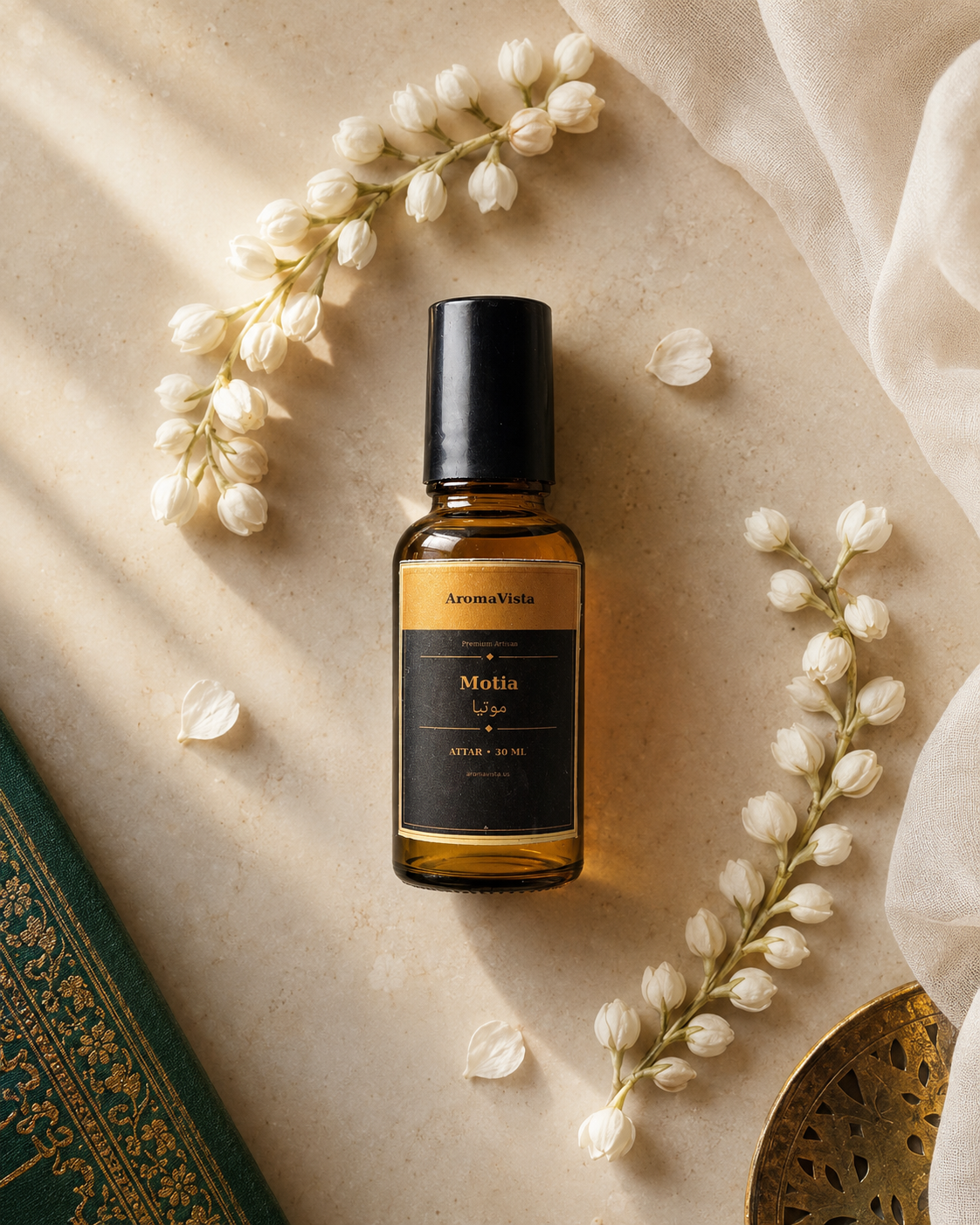 Motia Attar Oil – Soft White Floral, Alcohol-Free 30ml Roll-On