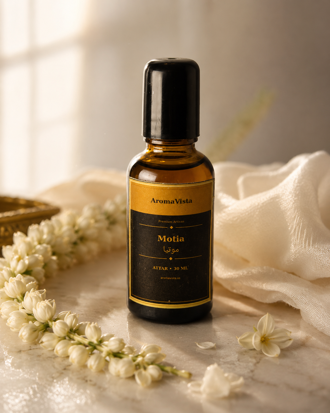 Motia Attar Oil – Soft White Floral, Alcohol-Free 30ml Roll-On