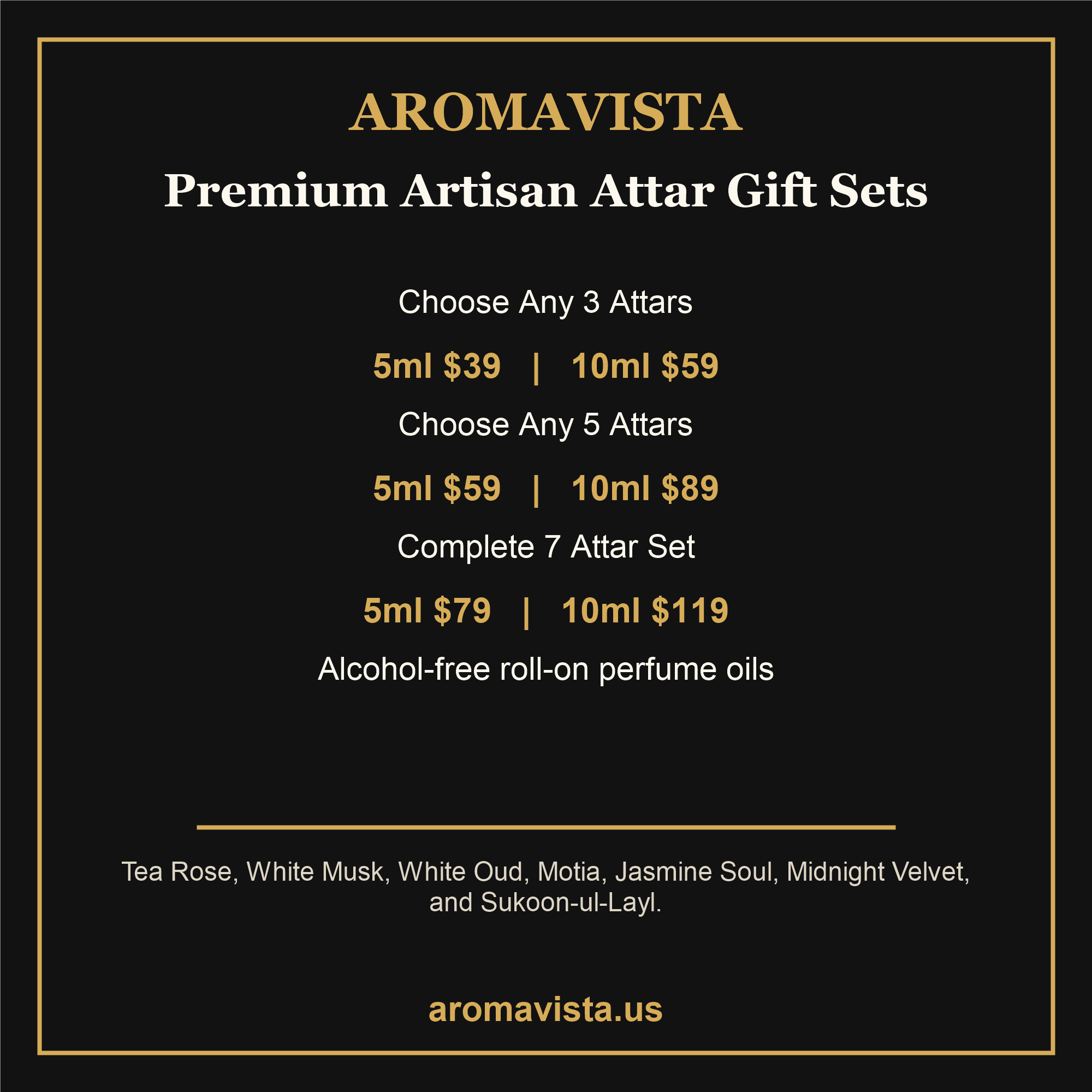 AromaVista Premium Artisan Attar Gift Set bundle pricing card