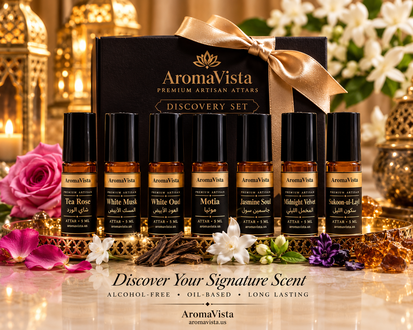 AromaVista Premium Artisan Attar Discovery Set — Choose 3, 5, or 7