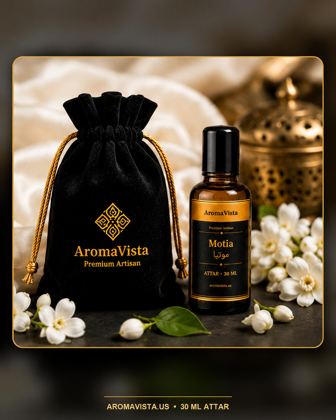 Motia Attar Oil – Soft White Floral, Alcohol-Free 30ml Roll-On