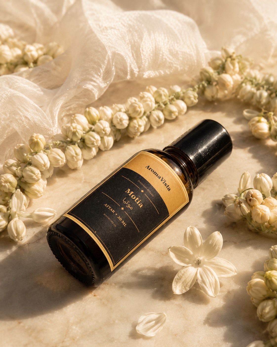 Motia Attar Oil – Soft White Floral, Alcohol-Free 30ml Roll-On
