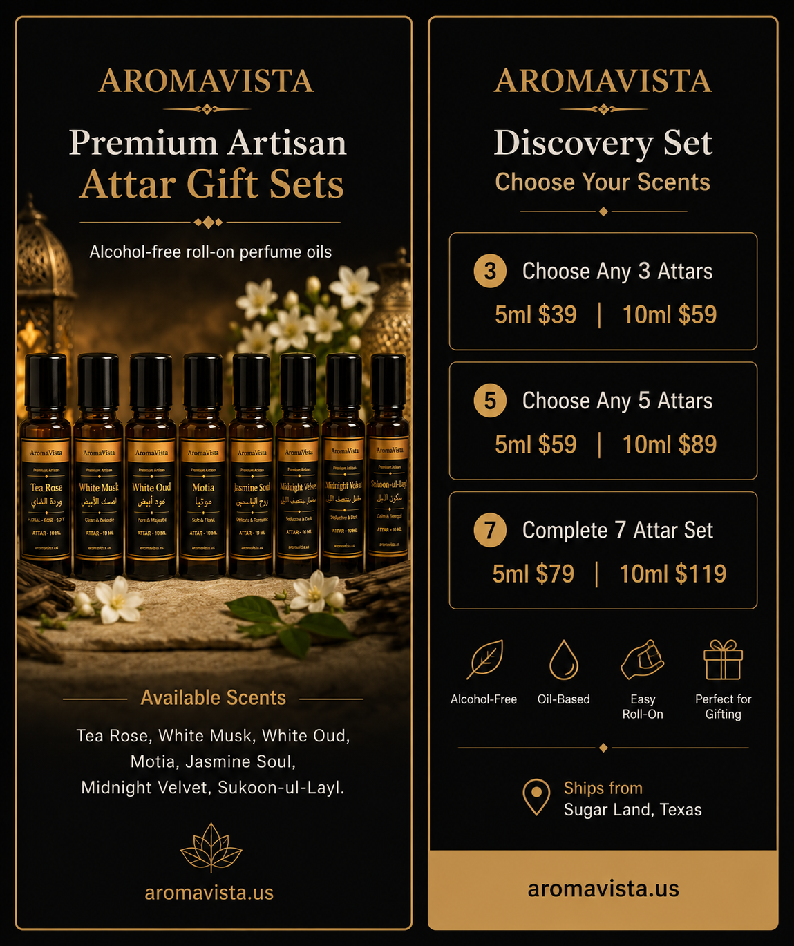 AromaVista Premium Artisan Attar Discovery Set — Choose 3, 5, or 7