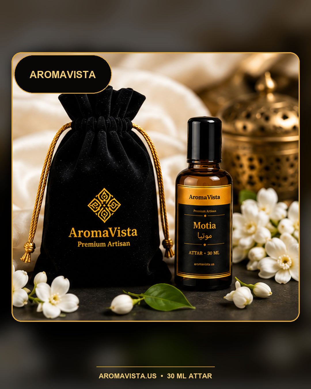 Motia Attar Oil – Soft White Floral, Alcohol-Free 30ml Roll-On